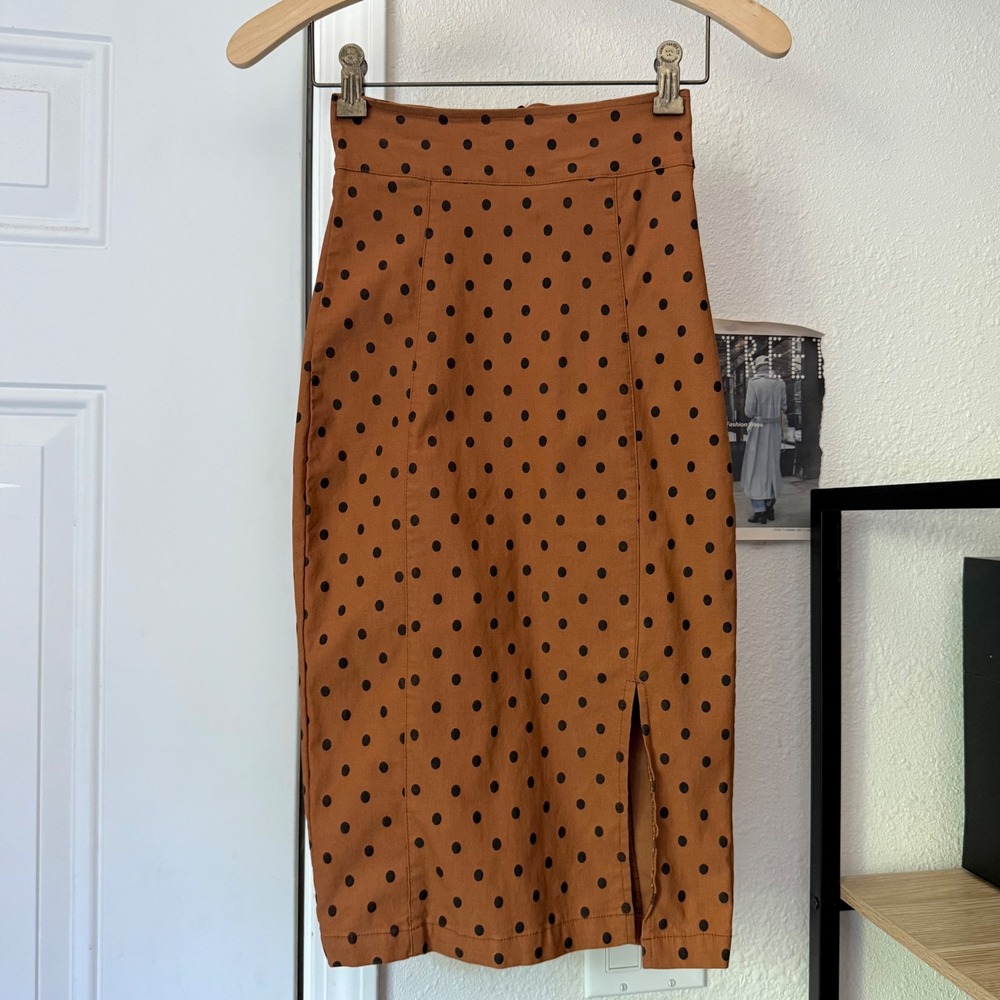 ROCK STEADY orange black polka dot pencil bodycon retro pinup mod midi skirt
